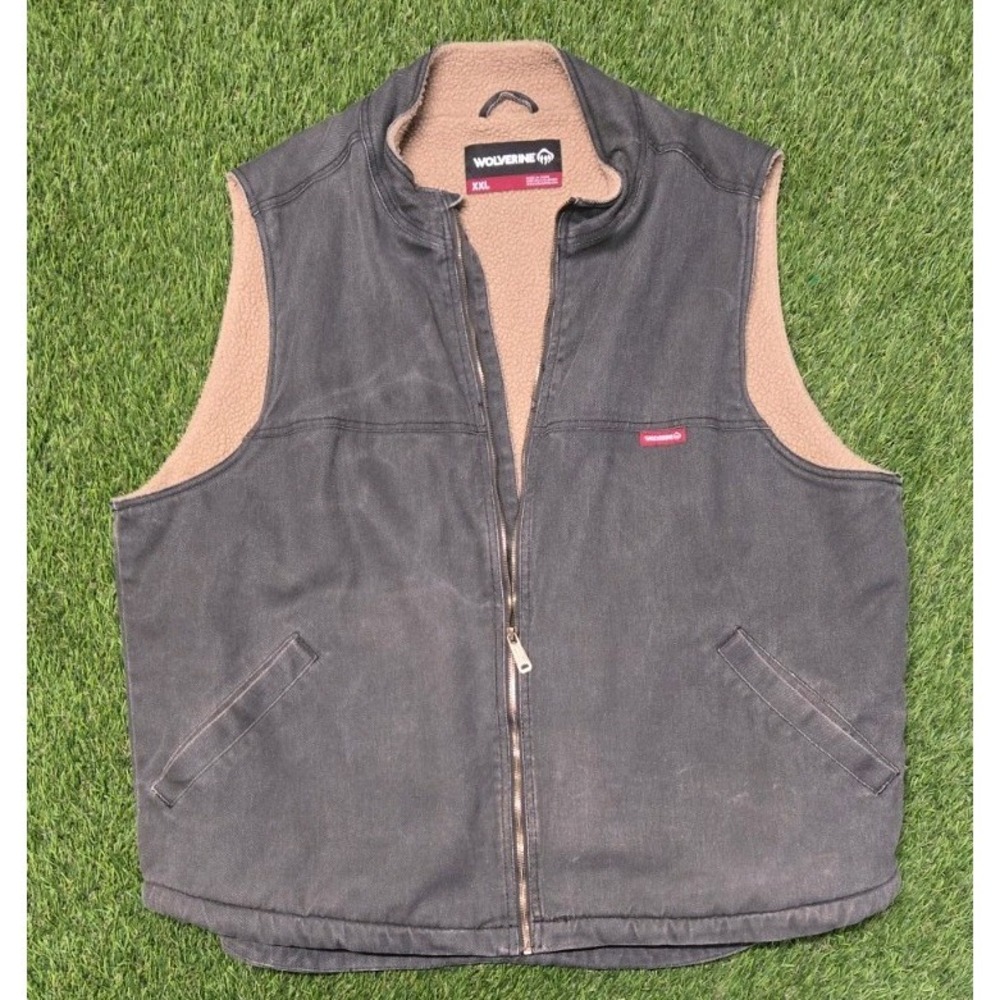 Wolverine Mens XXL Vest Charcoal Gray Canvas Sherpa Lined Workwear Full Zip